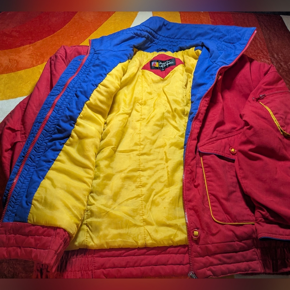 Vintage Andy Johns Puffer Ski-style Coat, Women's Med,Red Yellow Blue 80's 90's